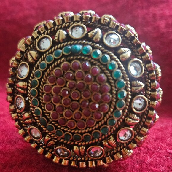 Maroon stone Brooch style fashion ring for bridal wedding kundan formal - Picture 1 of 2